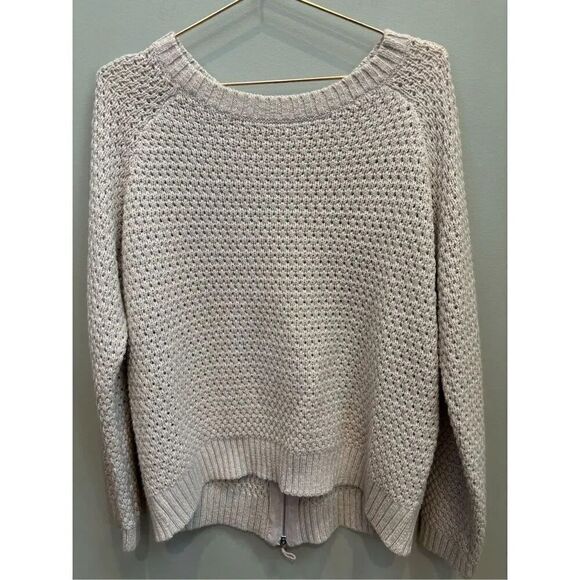 Society 8 XL pale pink zip back scoop neck pullover sweater w/gold metallic weav - Picture 1 of 6